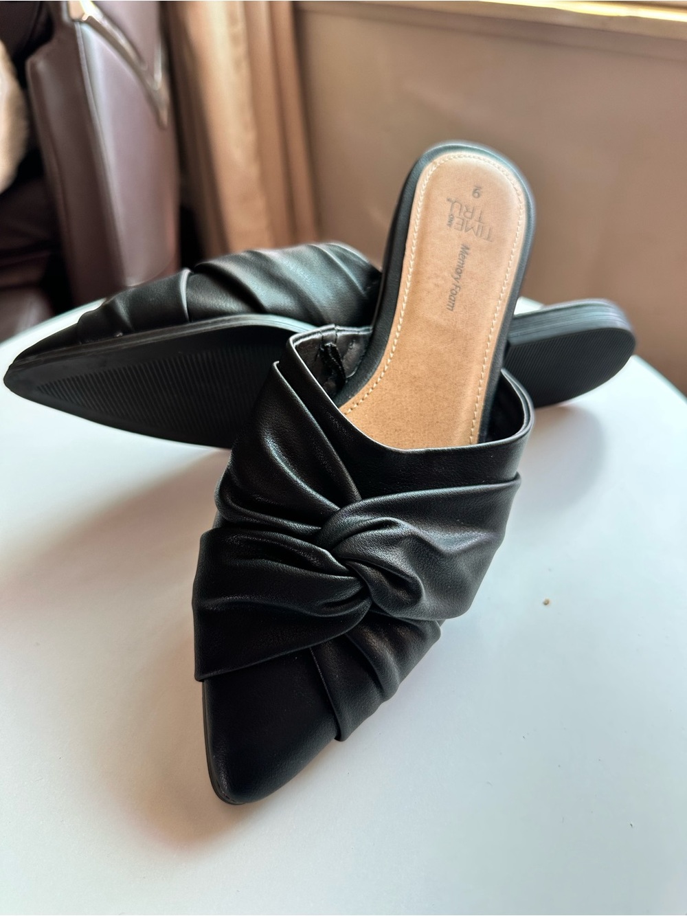Time and Tru Black Knot-Front Slip-On Mules